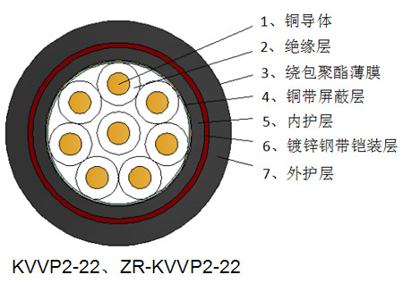 聚氯乙烯绝缘铜带屏蔽钢带铠装控制电缆