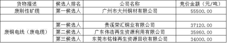 竞价候选人公示